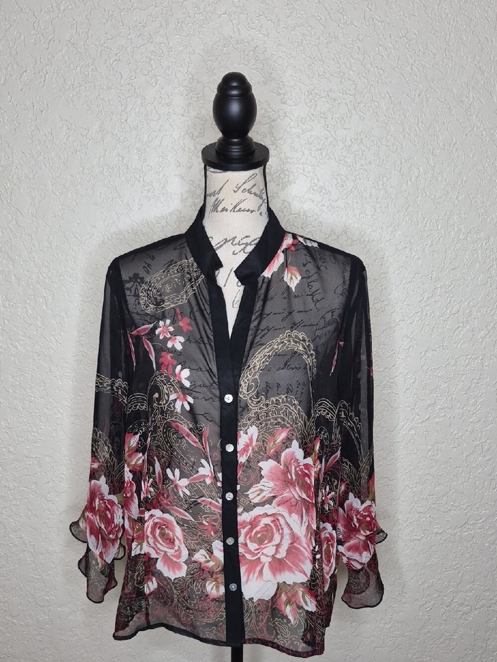 Investments Sheer Floral Top Size XL